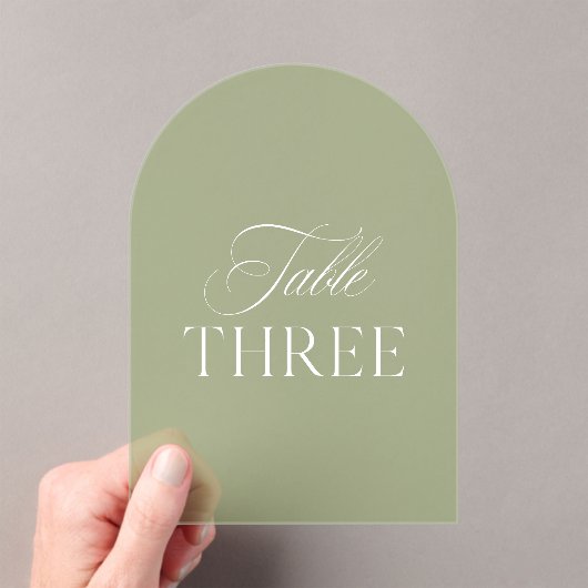 Arch Acryl Sage Groene Trouwtafel Drie Nummer Acryl Uitnodigingen (Insitu (Draagbaar))
