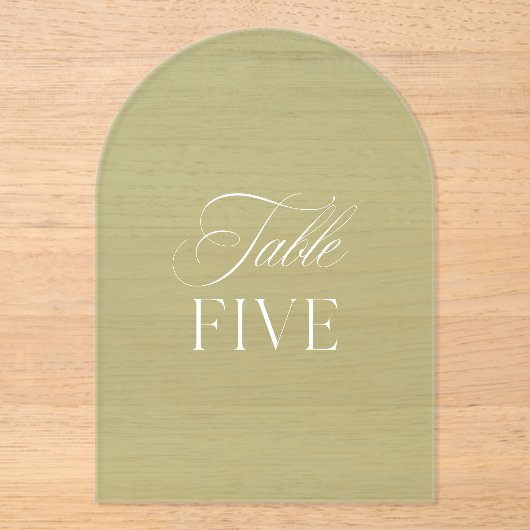Arch Acryl Sage Groene Trouwtafel Nummer Acryl Uitnodigingen (Voorkant)
