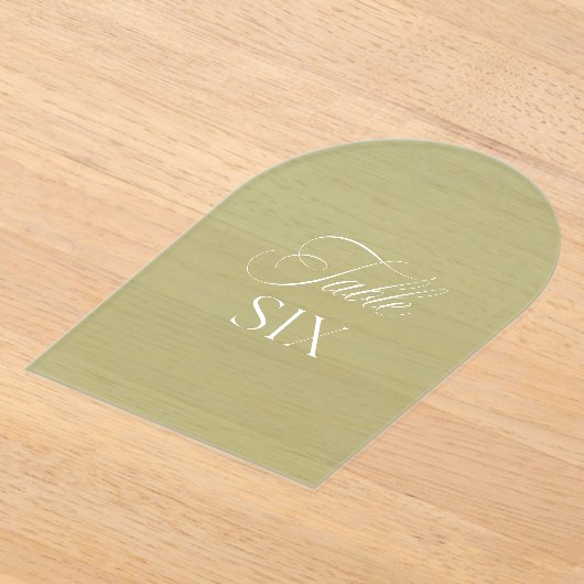 Arch Acryl Sage Groene Trouwtafel Zes Nummer Acryl Uitnodigingen (Laagn)