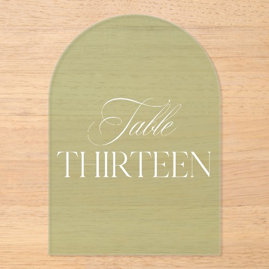 Arch Acrylic Green Wedding Table Thirteen Number Acryl Uitnodigingen (Voorkant)