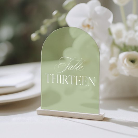 Arch Acrylic Green Wedding Table Thirteen Number Acryl Uitnodigingen