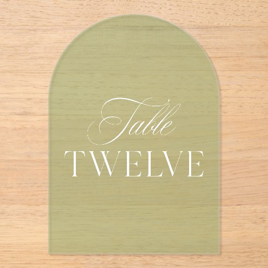 Arch Acrylic Green Wedding Table Twelve Number Acryl Uitnodigingen (Voorkant)