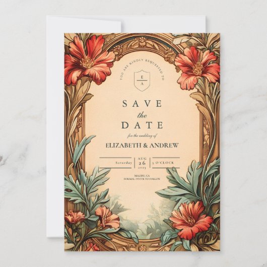 Arch Art Nouveau huwelijksuitnodiging Save The Date (Voorkant)