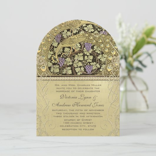 Arch Art Nouveau Peacock Birds Faire-part de maria (Debout devant)