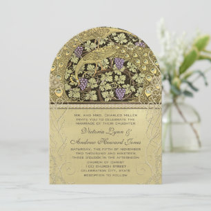 Arch Art Nouveau Peacock Birds Wedding Invitation Kaart