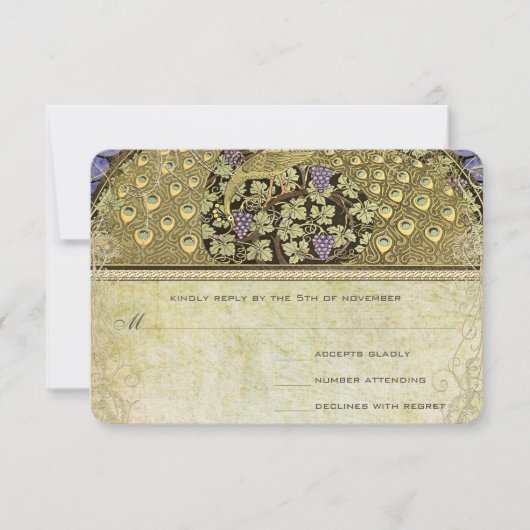 Arch Art Nouveau Peacock Birds Wedding RSVP (Devant)