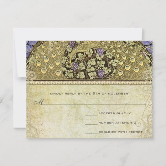 Arch Art Nouveau Peacock Birds Wedding RSVP (Devant)
