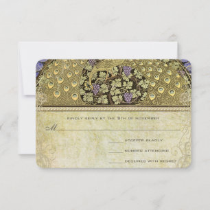 Arch Art Nouveau Peacock Birds Wedding RSVP Kaartje