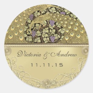 Arch Art Nouveau Peacock Birds Wedding Seal Ronde Sticker