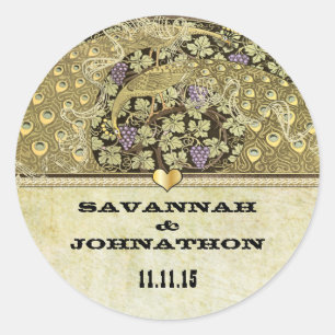 Arch Art Nouveau Peacock Birds Wedding Seal Ronde Sticker