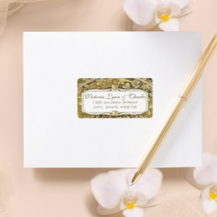 Arch Art Nouveau Vineyard Peacock Adresetiketten Etiket