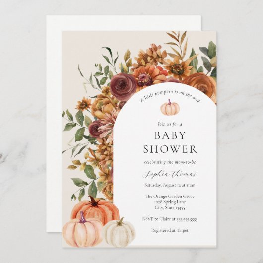 Arch Automne Citrouille Baby shower Invitation (Devant / Derrière)