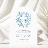 Arch Blue Floral Cross Boy Baptism Invitation