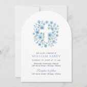 Arch Blue Floral Cross Boy Baptism Invitation (Devant)
