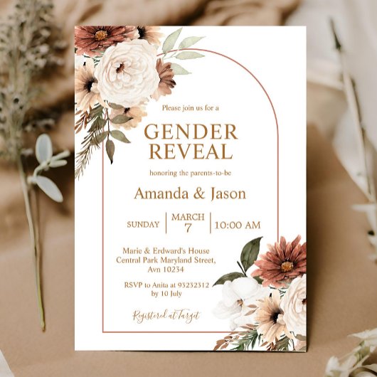 Arch Boho Floral Genre Reveillez Invitation