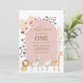 Arch Boho Pampas Grass Animal Safari Birthday Kaart (Staand voorkant)