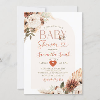 Arch Boho Pampas Grass Floral Baby shower Kaart