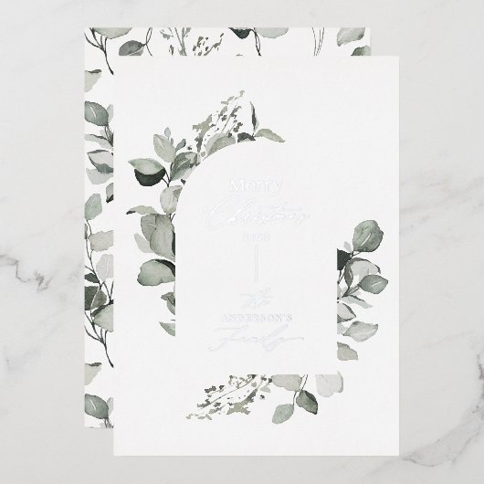 Arch botanical elegant modern kerstscript folie feestdagenkaart (Voorkant / Achterkant)