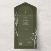 Arch Botanical Green Wedding QR RSVP All In One Uitnodiging (Binnen)