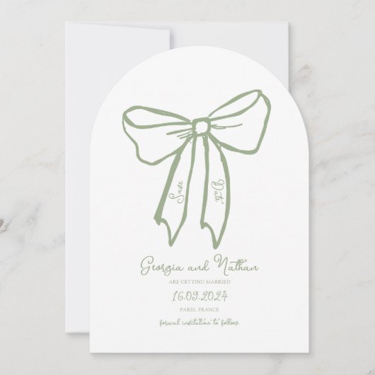 Arch Bow Sage Green Enregistrer la date Invitation (Devant)