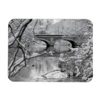 Arch Bridge over Frozen River in Winter