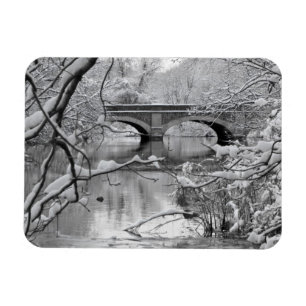 Arch Bridge over Frozen River in Winter Magneet