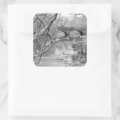 Arch Bridge over Frozen River in Winter Vierkante Sticker (Tas)