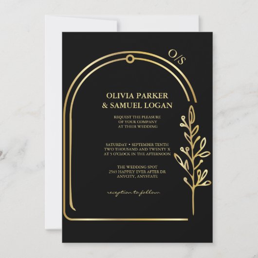 Arch bruiloft | QR-code | Monogram Floral bruiloft Kaart (Voorkant)