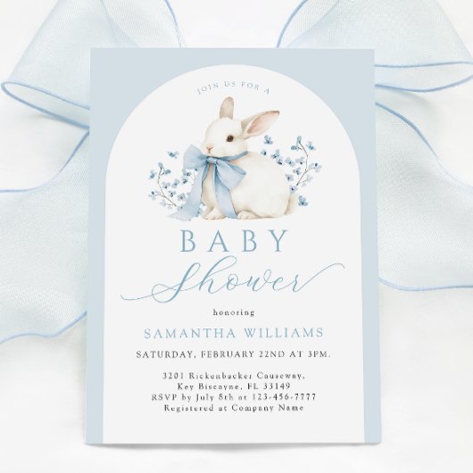 Arch Bunny Blue Floral Baby shower Invitation