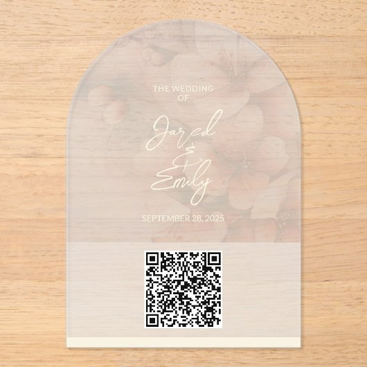 Arch Cherry Blossom Huwelijksuitnodiging QR Code Acryl Uitnodigingen (Voorkant)