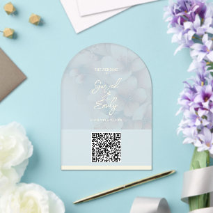 Arch Cherry Blossom Huwelijksuitnodiging QR Code Acryl Uitnodigingen
