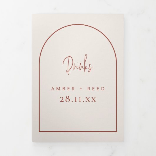 Arch Crème & Terracotta Boissons Menu pour Mariage (Page de couverture)