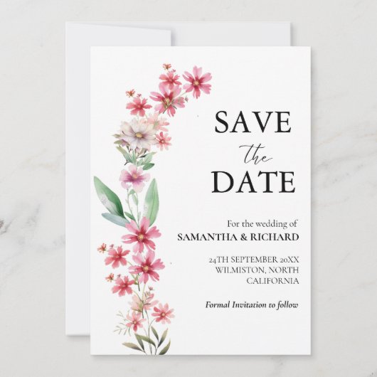 Arch Dusty roze Wildflower Bruiloft Save The Date Kaart (Achterkant)
