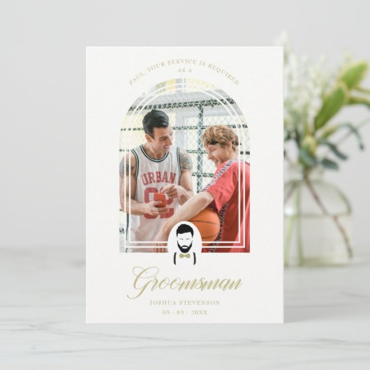 Arch Effect Groomsman Funny Wedding Simple proposa (Staand voorkant)