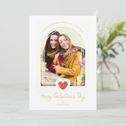 Arch Effect Red Heart Friends Happy Galentine's Kaart (Staand voorkant)