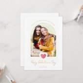 Arch Effect Roze Hartsvrienden Happy Galentine Kaart (Voorkant / Achterkant in situ)