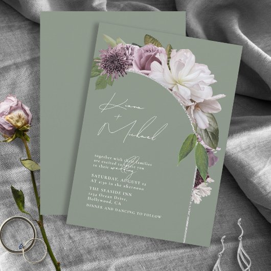 Arch Florals Wedding Sage Green D967 Kaart