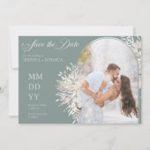 Arch Foto Botanical Foliage Sage Green Horizontal Save The Date (Voorkant)
