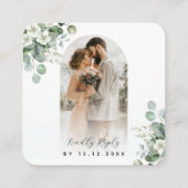 Arch Foto Eucalyptus QR Code Online bruiloft RSVP Informatiekaartje (Achterkant)