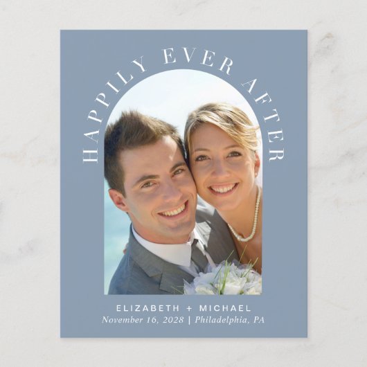 Arch Foto Stoffig Blauw Bruiloft Receptie Uitnodig (Voorkant)