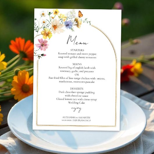 Arch Gold fleur sauvage | Carte de menu Mariage Bo