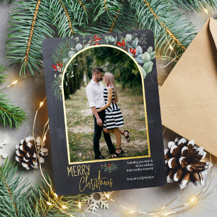 Arch Greenery Merry kerstfoto Chalkboard Folie Feestdagenkaart