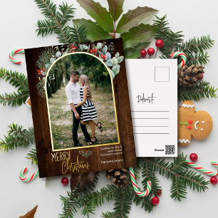 Arch Greenery Merry kerstfoto Donk Wood Folie Feestdagen Briefkaart
