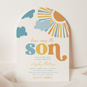 Arch Here Comes The Son Baby shower Invitation Kaart