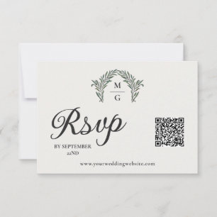 Arch Laurel Krans Monogram QR Code RSVP Online Kaartje