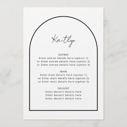 Arch Minimalist Simple Guest Name Menu Mariage (Devant)