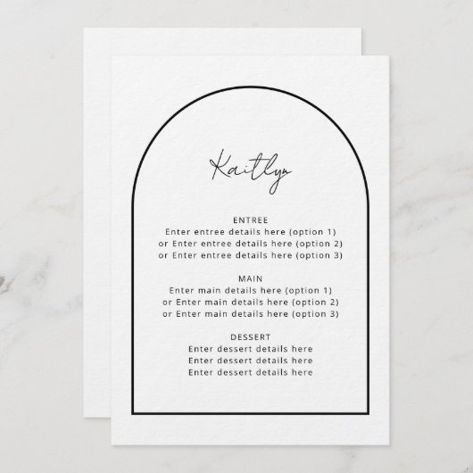 Arch Minimalist Simple Guest Name Menu Mariage (Devant / Derrière)
