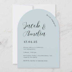 Arch Modern Dusty Blue Engagement Party Kaart