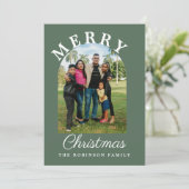 Arch Modern Script Foto Kerstmis Feestdagenkaart (Staand voorkant)