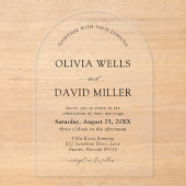 Arch Modern Zwart-wit minimalistische bruiloft Acryl Uitnodigingen (Voorkant)